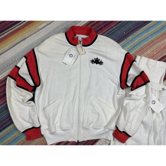 New St John Sport Luxury Track Suit Set Sweatpants Sweatshirt Jacket White Red M - Picture 3 of 16
